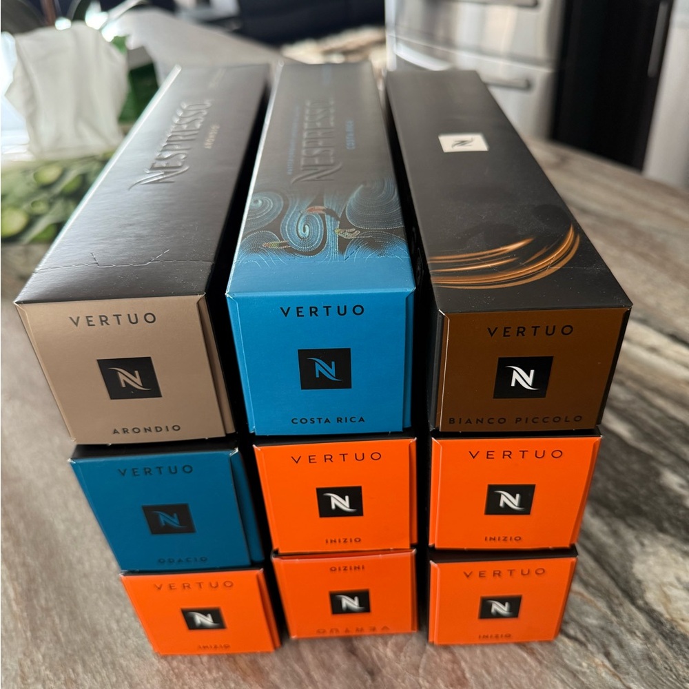 BNIB. Nespresso Vertuo Pods in Blue, Orange, and Tan